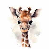 Fototapeta Dziecięca - illustration watercolor baby giraffe white background