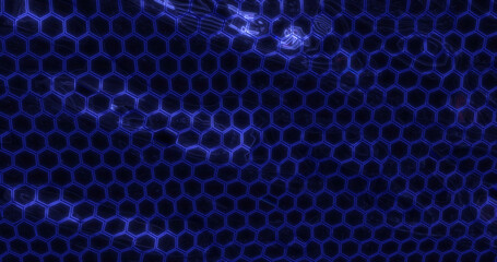 Wall Mural - Abstract energy metal blue cells hexagons with waves background