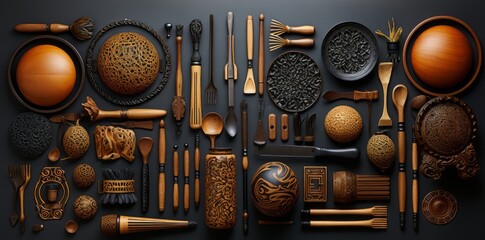 an array of utensils on a black table