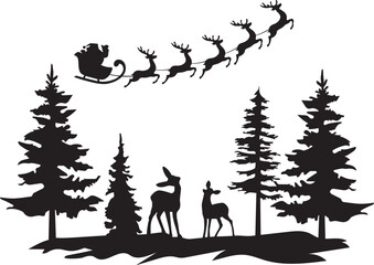 Wall Mural - Vector Deer and Santa Claus