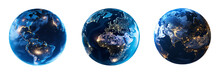 Earth Globe Night Lights View Set On A Transparent Background, Earth Globe, Or Planet Satellite View Of The Night	