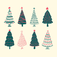 vector about hand drawn christmas tree collection