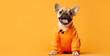 © ds17 - Charming dog in an orange jumpsuit on an orange background