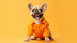 © ds17 - Charming dog in an orange jumpsuit on an orange background
