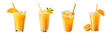 fresh orange juice glass set with an orange slice and a straw isolated on a transparent background for a cafe or restaurant menu, a cold fruit beverage drink with ice cubes PNG	