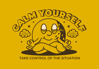 Wall Mural - Calm yourself, take control of the situation. Mascot character of golf ball in meditation pose