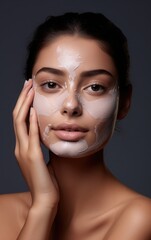 Wall Mural - cream on face woman beauty healthy skin close up portrait
