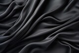 Fototapeta Przestrzenne - Closeup of rippled black silk fabric texture. 3d render illustration, Abstract background of black fabric, AI Generated