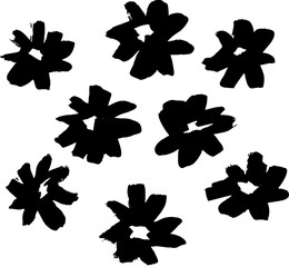 Poster - Grunge Dry Brush Flowers Set.