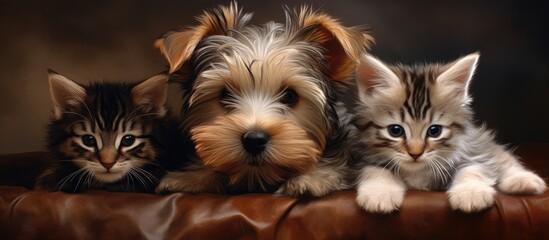 Canvas Print - Terrier pup with kittens