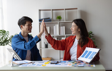 Business teamwork and working with UX developer and UI designer at table in modern office. Creative and development agency concept.