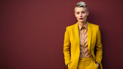 Poster - Proactive Western European non-binary, 30s, in yellow suit