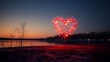 A single red heart-shaped firework lights up the night sky, symbolizing love on Valentine's evening.