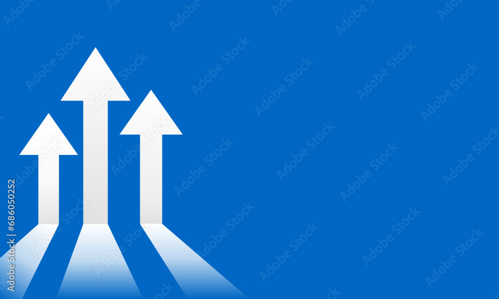 Business presentation with three arrows pointing upwards on a blue ...