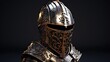 Gleaming helmet of a valiant knight, embodying medieval glory. Polished steel, noble warrior's headpiece, shining armor, chivalrous symbol, historical attire. Generated by AI.