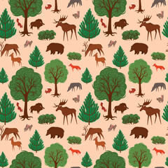 Wall Mural - seamless pattern animals in the forest