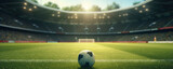 Fototapeta Fototapety sport - Banner of Soccer ball on the playing field in big stadium