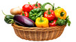 Vegetables in wicker basket. Isolated on Transparent background.