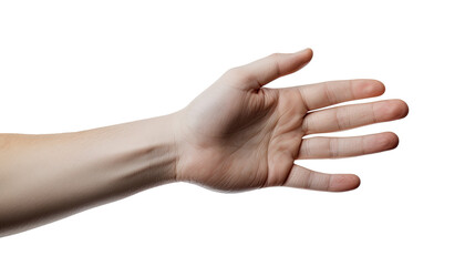 White american old man hand trying to reach something. Isolated on Transparent background.