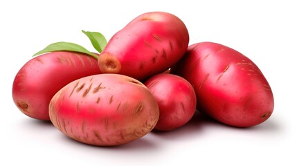 Potatoes of different varieties: red, sweet and ordinary, on white