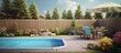 Fenced yard with lovely pool and playground Copy space image Place for adding text or design