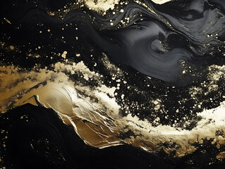 Wall Mural - Abstract gold and black elegant liquid marble background. Generative AI