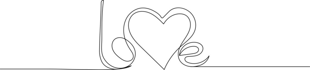 Wall Mural - inscription love with heart line drawing on a white background vector