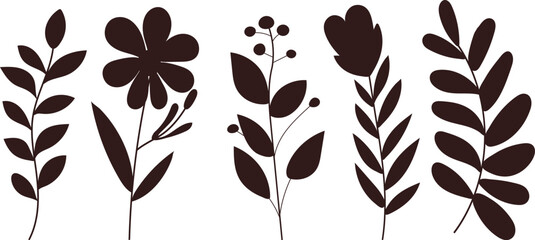 Wall Mural - flowers, plants silhouette on white background vector