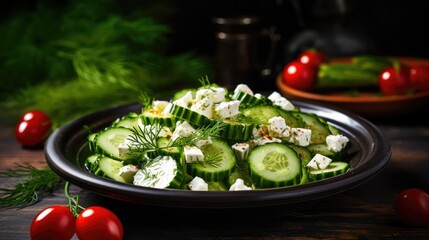 Poster - Salad with cucumbers, tomatoes with olive oil.