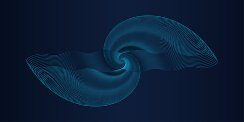 Fototapete - Abstract wavy dynamic blue light lines circle swirl round curve shape isolated on black background in concept of artificial intelligence, ecological 