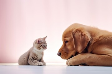 Wall Mural - Cute kitty and dog