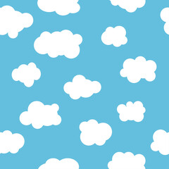 Wall Mural - Seamless clouds on blue background. Floating clouds. Sky pattern for web site, label, banner, backdrop and wallpaper. Vector illustration.