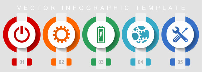 Leinwandbilder - Industry flat design icon set, miscellaneous icons such as power, cogwheel, battery and tools, vector infographic template, web buttons collection