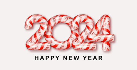 Wall Mural - Happy New Year Banner with 2024 sweet caramel. Christmas Design element isolated.