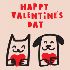 Wall Mural - Happy valentine's day. Lovely cat and dog. Romantic. Celebration of 14 February. Vector design.