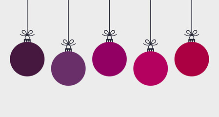 Canvas Print - christmas balls purple ornaments background. christmas card flat design illustration.