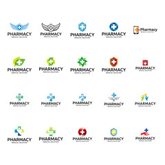 Canvas Print - Set of medical pharmacy logo, health care logo design vector. health logo collection