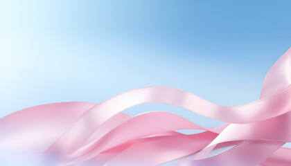 Wall Mural - pink ribbon on blue sky background World Cancer Day Concept