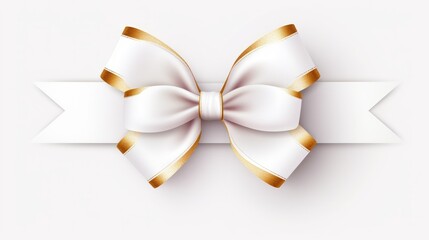 Wall Mural - white ribbon and bow with gold isolated against white background