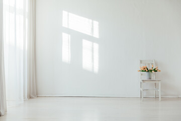 Poster - White Room Interior Chair With Flowers