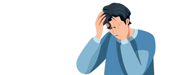 Wall Mural - Depressed man crying with head up on hands on white background