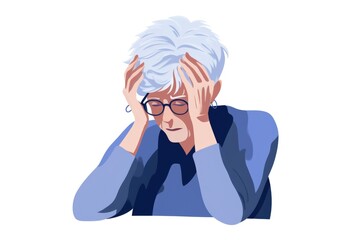 Wall Mural - Tired elderly woman holding his head in hands exhausted.