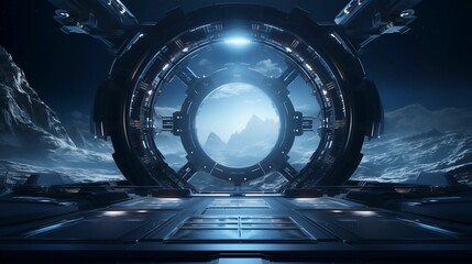 Wall Mural - An image of the interior of a spaceship with a breathtaking view.