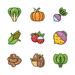 Wall Mural - Check this beautiful and amazing fruit and vegetable icons set