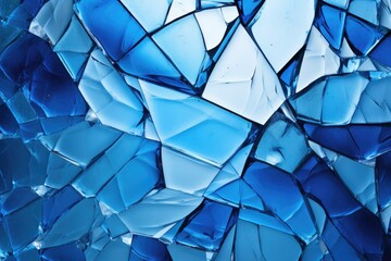 Abstract pattern of shattered blue glass. Texture and background.