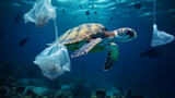 Fototapeta  - Plastic ocean turtle