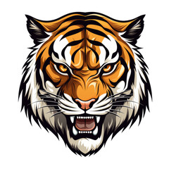 Wall Mural - Cartoon tiger head isolated on transparent background. AI generated.