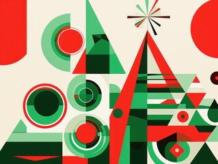 Canvas Print - a red, green and white christmas tree, in the style of intuitive geometric forms