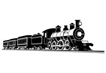 Silhouette Of The Old Train Vector Illustrator, Vintage Train.