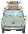 Retro Fiat 500 with Christmas Ornaments
